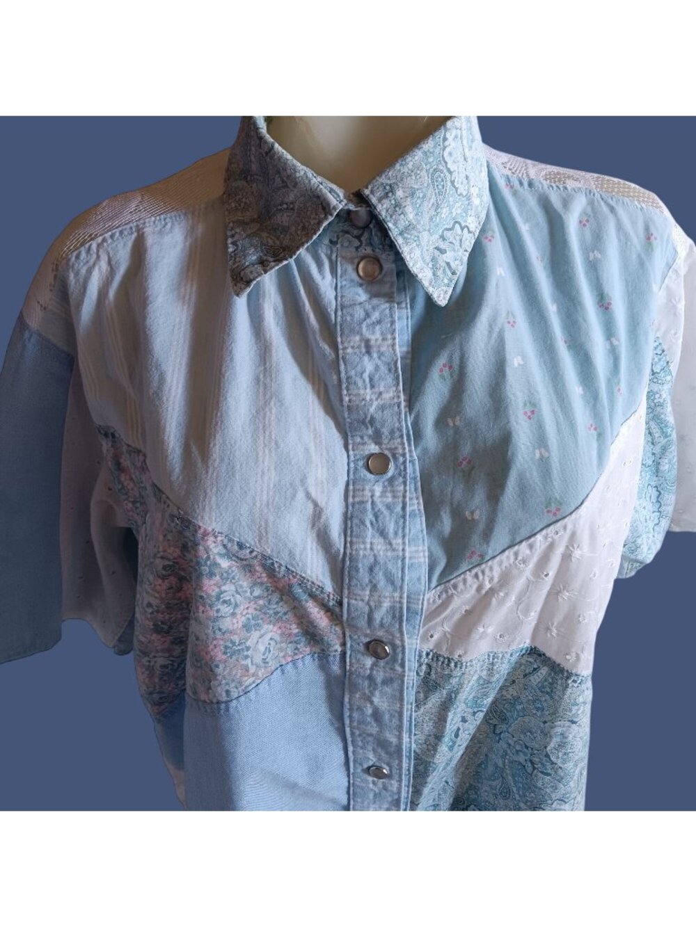 Vintage Women's Granny Blouse Top XL Handmade 1of1 Cottage Patchwork Lace Trim